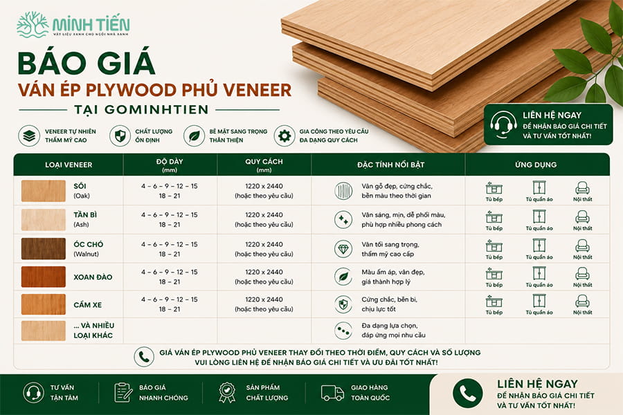 Báo giá ván ép plywood phủ Veneer