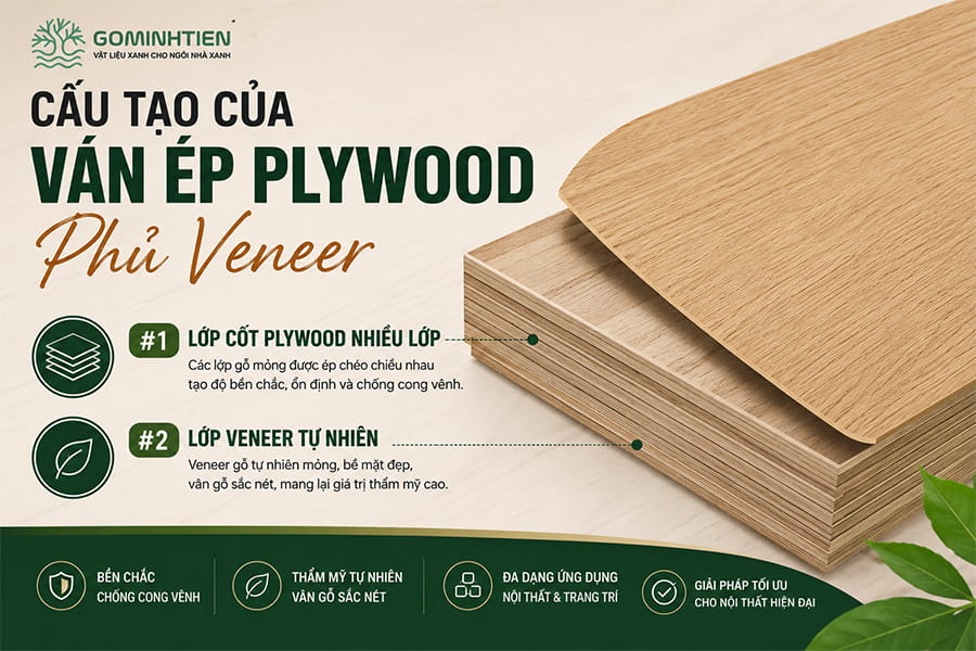Cấu tạo ván ép plywood phủ Veneer