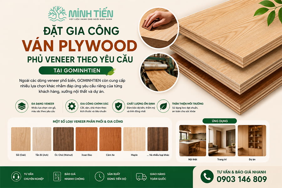 Đặt gia công ván plywood phủ veneer theo yêu cầu tại GOMINHTIEN