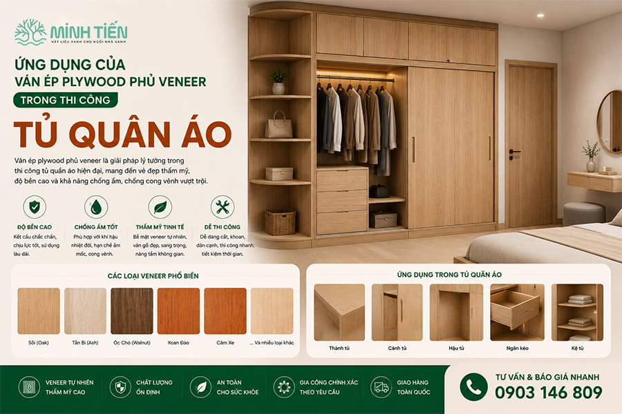 Ứng dụng của ván ép plywood phủ Veneer để làm tủ quần áo