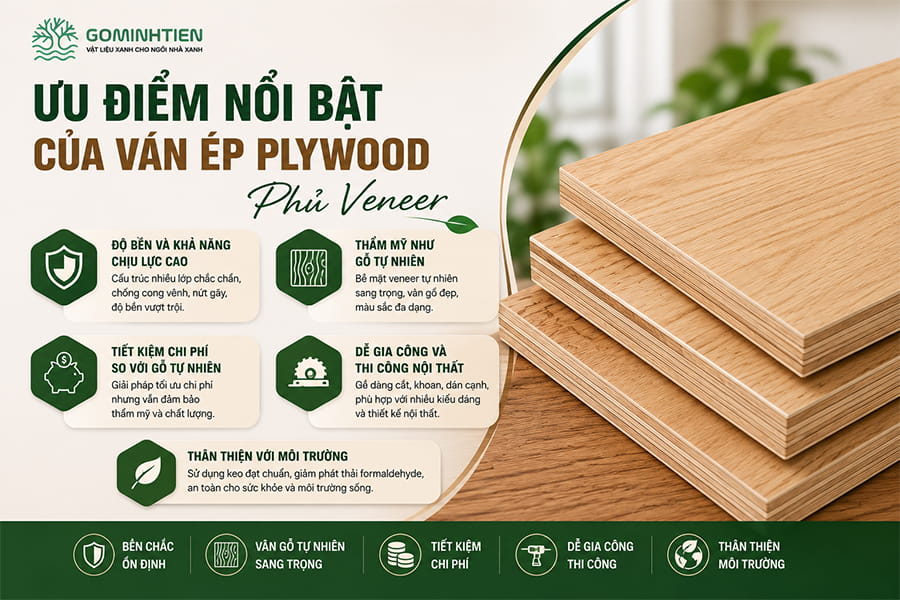 Ưu điểm nổi bật của ván ép plywood phủ veneer